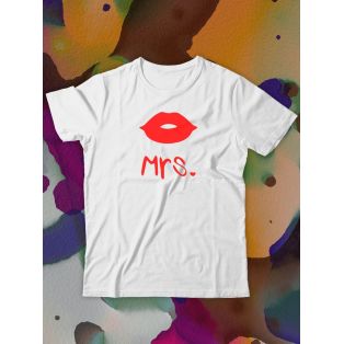Парные футболки Sharp&Shop Парные футболки с принтом mrs миссис губы женская белая