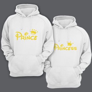 Парные толстовки с капюшоном для двоих "Prince (Принц)" и "Princess (Принцесса)"