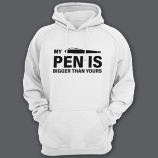 Толстовка с капюшоном с прикольной надписью "My pen is bigger than yours" ("Моя ручка больше твоей")