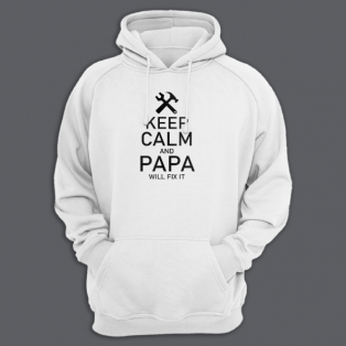 Толстовка с капюшоном для папы с принтом "Keep calm and papa will fix it"