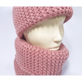 Женский комплект шапка и шарф (розовый)