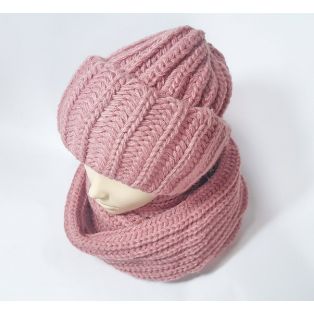 Комплект шапка и шарф (перламутрово-розовый)