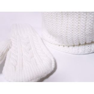 Женский комплект шапка, шарф и варежки (белый)