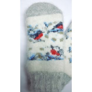 Варежки шерстяные детские с милыми снегирями