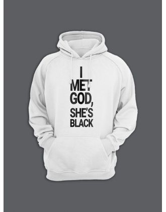Прикольная мужская толстовка с капюшоном - худи с принтом "I met god, she is black"