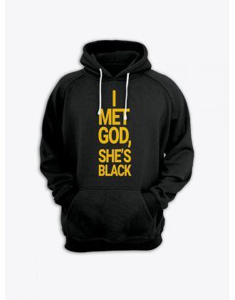 Прикольная мужская толстовка с капюшоном - худи с принтом "I met god, she is black"