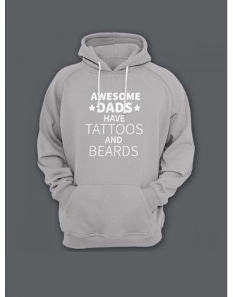 Прикольная мужская толстовка с капюшоном - худи с принтом "Awesome dads have tattoos and beards"