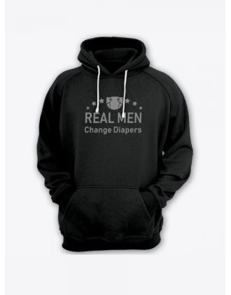 Прикольная мужская толстовка с капюшоном - худи с принтом "Real man change diapers"