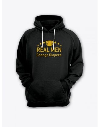 Прикольная мужская толстовка с капюшоном - худи с принтом "Real man change diapers"