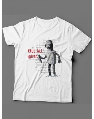 Мужская футболка с прикольным принтом "Kill all huma"