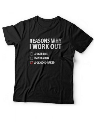 Мужская футболка с прикольным принтом "Reasons why i work out"