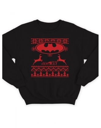 Модный свитшот - толстовка без капюшона с принтом "С новогодним принтом и знаком бэтмена"