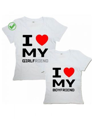 Парные футболки для парня и девушки/для двоих с принтом I love my girlfriend &boyfriend
