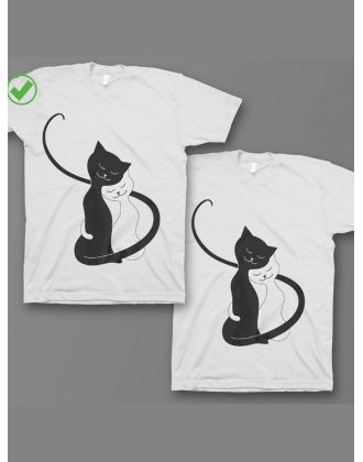 Красивые парные футболки с надписями/для влюбленных с принтом Пара кошек