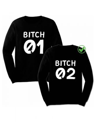 Парные свитшоты с надписью Bitches 01&02