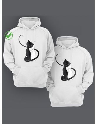 Парные худи с капюшоном для мужа и жены, для пары/толстовки с принтом Милые котятки