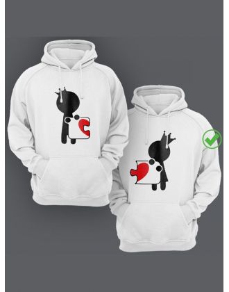 Парные толстовки для двоих с надписью/худи для влюбленных с принтом Сердце-пазл