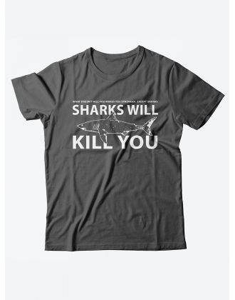 Качественная хлопковая футболка для женщин Sharks will kill you / Прикольные надписи на футболках