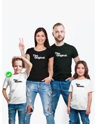 Футболки Фэмили Лук для мамы, папы, сына с принтом The original&remix / Family look для всей семьи