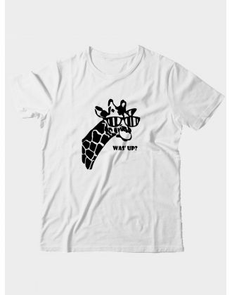 Прикольная футболка с принтом WAS UP - жираф | Мужская оригинальная и стильная футболка