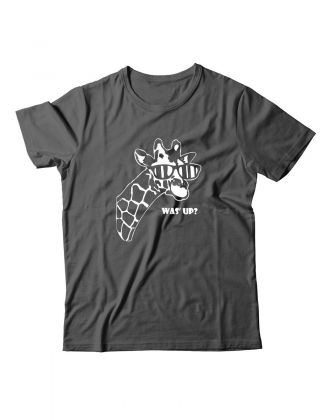 Прикольная футболка с принтом WAS UP - жираф | Мужская оригинальная и стильная футболка