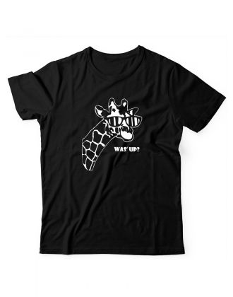Прикольная футболка с принтом WAS UP - жираф | Мужская оригинальная и стильная футболка