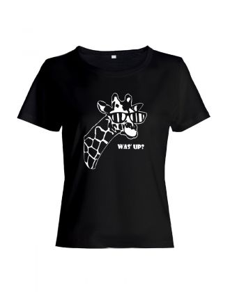 Прикольная футболка с принтом WAS UP - жираф | Женская оригинальная и стильная футболка