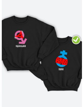 Парные свитшоты для двоих влюбленных с принтом Идеальная пара | Толстовка без капюшона для пары