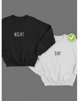 Смешные и оригинальные парные свитшоты для двоих влюблённых с принтом day & night
