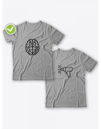 Смешные и оригинальные парные футболки для двоих влюблённых с принтом Дрель & мозги