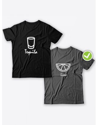 Смешные и оригинальные парные футболки для двоих влюблённых с принтом Текила & лайм