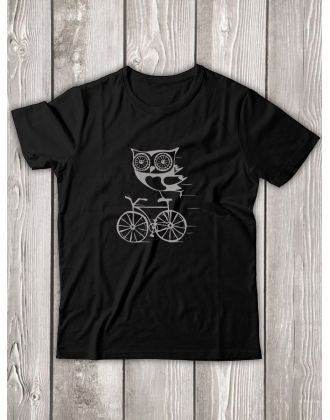 Футболка мужская с рисунком Сова на велике | Модная, прикольная и стильная футболка