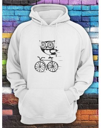 Худи мужское с принтом Сова на велике | Модная и стильная толстовка с капюшоном