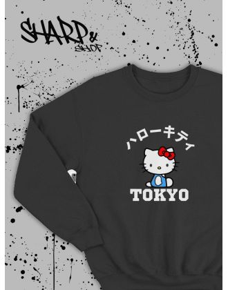 Толстовки, свитшоты и худи Hello Kitty Sharp&Shop Свитшот Hello Kitty черный оверсайз толстовка Куроми