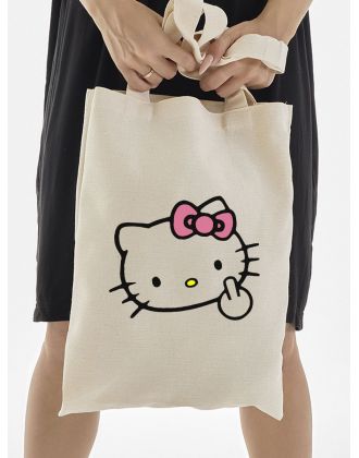 Сумка шоппер бежевый Аниме Hello Kitty Куроми дрейн тканевая