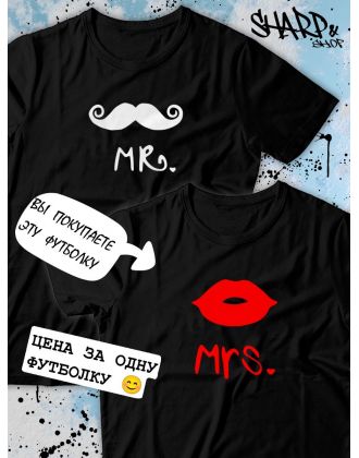 Парные футболки Sharp&Shop Парные футболки с принтом mrs миссис губы женская черная