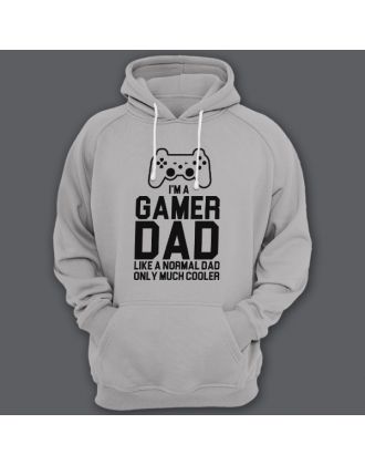 Толстовка с капюшоном для папы с надписью "I'm a gamer dad (like normal dad, only much cooler)"