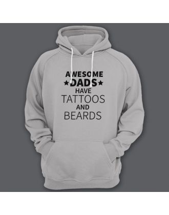 Толстовка с капюшоном для папы с надписью "Awesome dads have tattoos and beards"