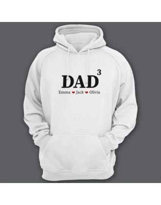 Толстовка с капюшоном для папы с надписью "DAD^3" ("Папа в третьей степени") и именами ваших детей