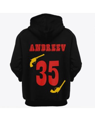 Именная толстовка с капюшоном с вестерн шрифтом и револьверами #30 Именная толстовка с капюшоном с вестерн шрифтом и револьверами #30