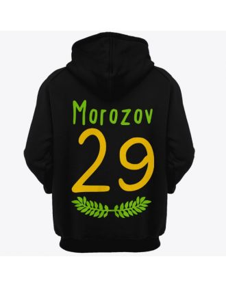 Именная толстовка с капюшоном с тонким шрифтом и листьями #35 Именная толстовка с капюшоном с тонким шрифтом и листьями #35