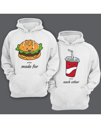 Парные толстовки с капюшоном для влюбленных "made for" и "each other"
