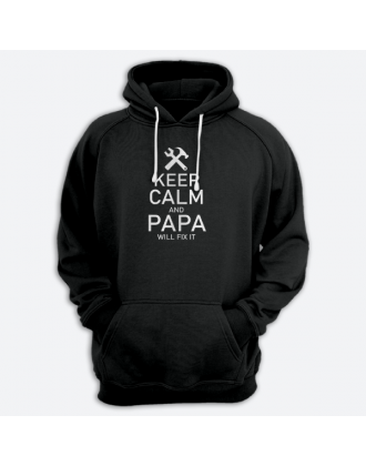 Толстовка с капюшоном для папы с принтом "Keep calm and papa will fix it"