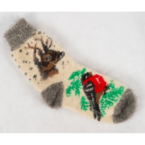 Милые вязаные зимние носки с оленем и птицей