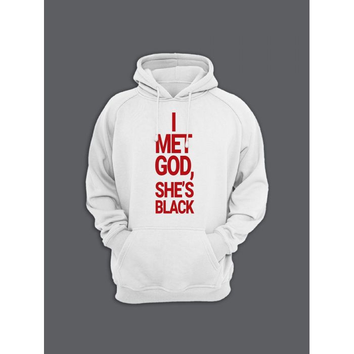 Прикольная мужская толстовка с капюшоном - худи с принтом "I met god, she is black"