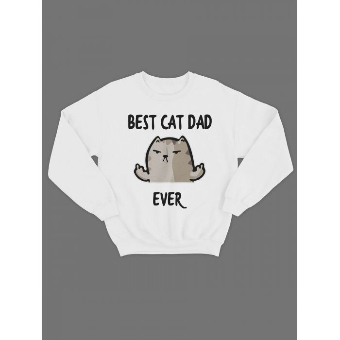 Модный свитшот - толстовка без капюшона с принтом "Best cat dad ever"
