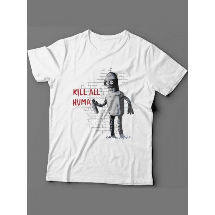 Мужская футболка с прикольным принтом "Kill all huma"