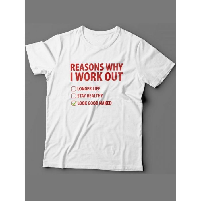 Мужская футболка с прикольным принтом "Reasons why i work out"