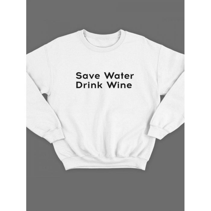 Мужской свитшот с принтом «Save water» / Модная толстовка без капюшона с прикольной надписью.
