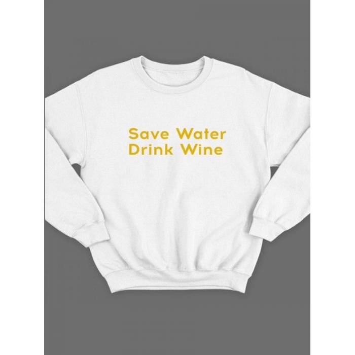 Мужской свитшот с принтом «Save water» / Модная толстовка без капюшона с прикольной надписью.